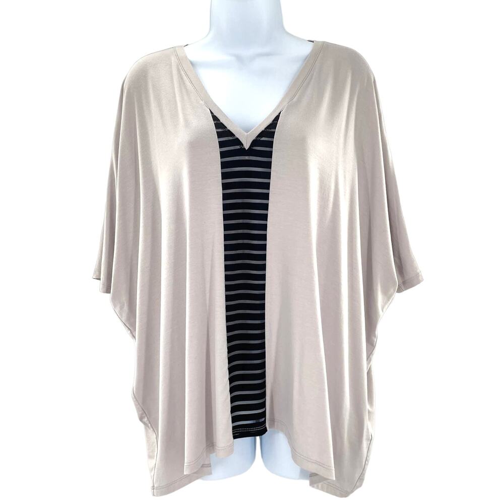 SUKI + SOLAINE Gray Dolman Sleeve V-Neck Sheer Center Oversize Blouse Top S